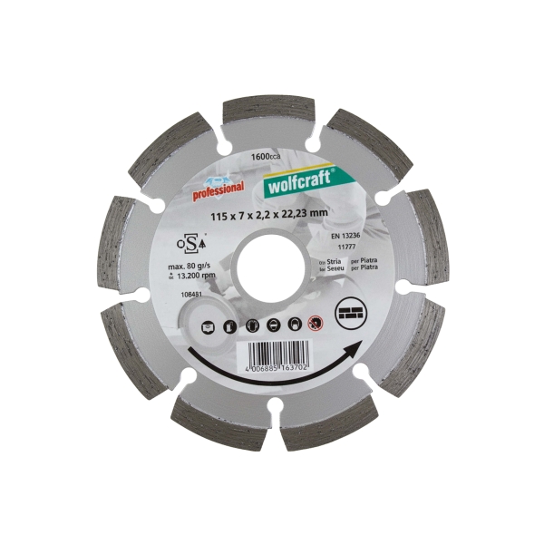 Wolfcraft Diamond Cutting Disc 115 mm – Segmented Blade for Stone, Concrete & Masonry